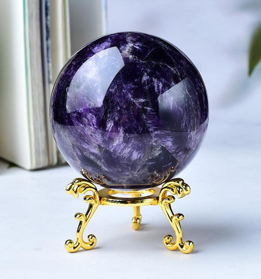 天然紫晶夢幻紫水晶球擺件原石打磨辦公臥室風水擺放-四通百貨