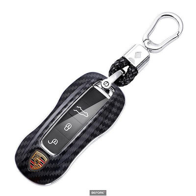 車之星~鑰匙套 鑰匙包 Porsche 保時捷 911 Carrera macan GTS卡宴鑰匙套 碳纖紋 烤漆鑰匙保護套