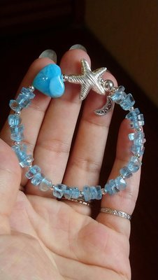 愛心玉化拉利瑪（海紋石）隨形海水藍寶925純銀手鍊設計款