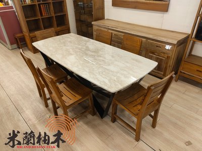 【米蘭柚木傢俱】印尼天然石面餐桌,桌腳厚料鋼材防刮塗料..不含椅子