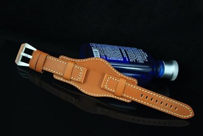 24mm皮底皮面bund watch strap hamilton飛行軍錶風格錶帶,白線