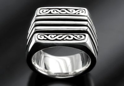 【創銀坊】大和之魂 925純銀 戒指 龐克 哈雷 騎士 刺青 印第安 紋身 家徽 克羅心 古著 金 戒子(R-6608)