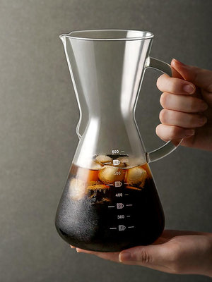 九土玻璃咖啡分享壺帶把大容量刻度手沖壺加厚簡約家用咖啡壺勻杯~小滿良造館