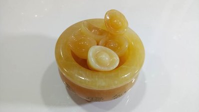天然黃玉 小型聚寶盆 + 8顆元寶