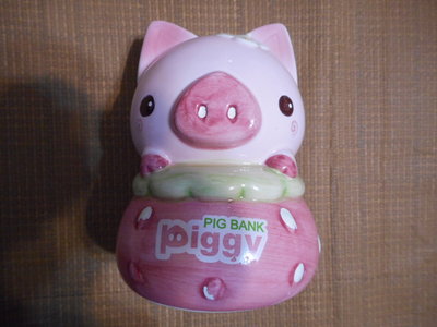 2手~台灣手繪製Piggy可愛豬妹造型 陶瓷製小型零錢存錢筒.撲滿