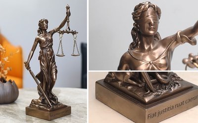 「全新！現貨台灣」仿銅 歐式 復古 雕像 正義女神 司法院 律師事務所 天平法律 擺件禮物
