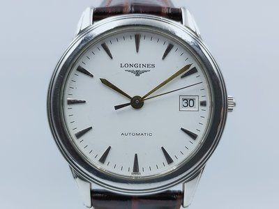 【發條盒子H6192特價中】 LONGINES 浪琴  白面自動 不銹鋼皮帶 日期顯示  經典男妝腕錶