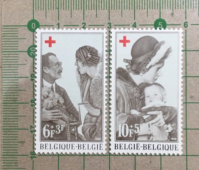 【郵卡庫2】【紅十字】比利時1968年，伊莉莎白和法比歐拉皇后 2全，原膠新票未貼  SP5564