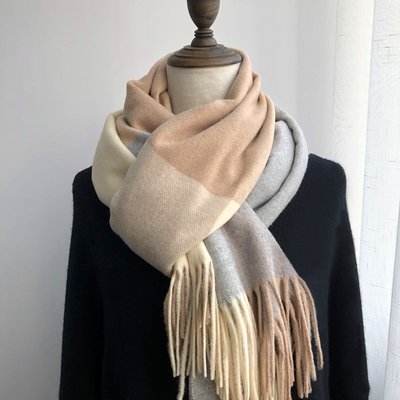 Classy key日本設計師聯名款羊毛混紡長款圍巾女冬季保暖圍脖披肩