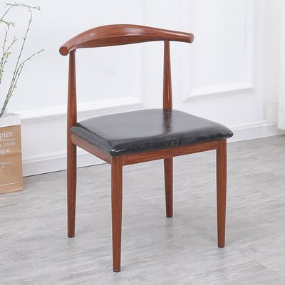 鐵藝牛角椅子商用靠背家用凳子咖啡餐廳桌椅仿實木鋼架一體餐桌椅西洋紅促銷