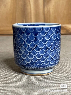 日本早期老福底款青花手繪茶杯湯吞茶碗主人杯茶具茶道具陶瓷瓷器