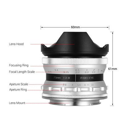 7.5MM F2.8魚眼微單鏡頭 fish eye lens FX口適用于富士相機
