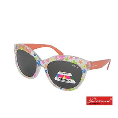 Docomo專業兒童設計款 女童專用偏光太陽眼鏡 可愛透明花框設計 質感橘色鏡腳 超防紫外線UV400