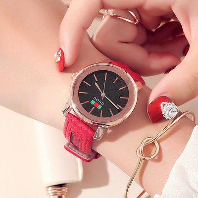 熱銷 GUOU皮帶手錶腕錶女時尚女士手錶腕錶簡約彩帶石英防水女款腕錶代理673 WG047