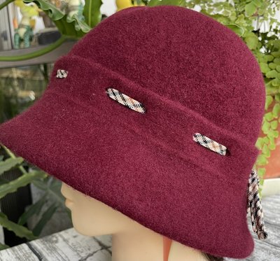 日本製 DAKS 100%毛 抗寒 保暖 蝴蝶結款式 毛帽 漁夫帽 帽子-紅色01
