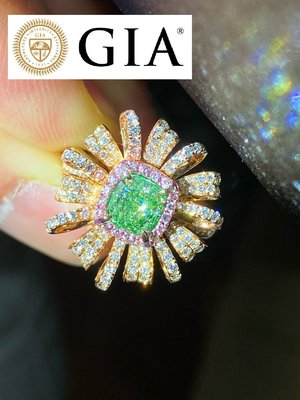【台北周先生】天然Fancy綠色鑽石 1.08克拉 Even分佈 乾淨VS2 18K金配鑲粉鑽 美戒 送GIA證書