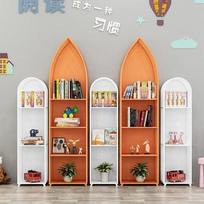 現貨-鐵藝兒童創意書架繪本架現代簡約多層置物架落地組合書柜展示收納-簡約