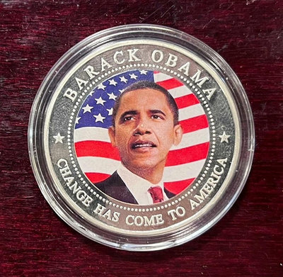 奧巴馬總統利比里亞5元精制彩色鍍銀就職紀念幣，