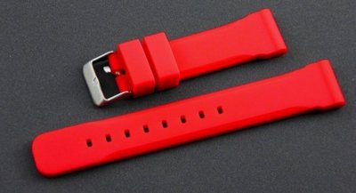 高質感平面雙削邊20mm紅色矽膠錶帶不鏽鋼扣替代citizen seiko