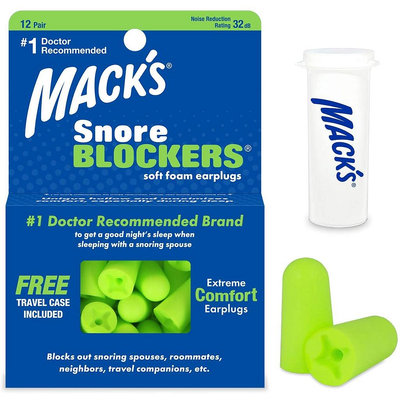 Mack's 螢光色 12對 超軟 睡眠耳塞 32dB NRR Snore Blocker Earplug macks