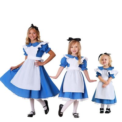 【熱賣下殺價】LO裙 蘿莉塔小孩女孩洛麗塔可愛連衣裙藍色公主灰姑娘女僕角色扮演服裝愛麗絲在仙境兒童角色扮演