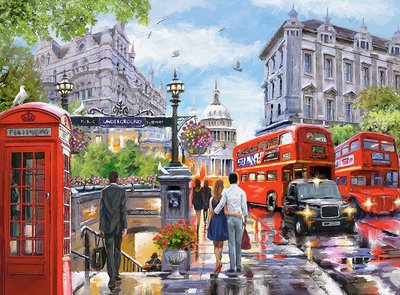 200788 2000片歐洲進口拼圖 CAS 繪畫風景 英國 倫敦 歐洲街道 紅色雙層巴士