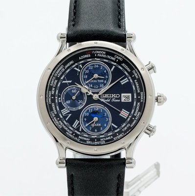 SEIKO WATCH 精工世界之最三眼計時皮革腕錶/黑x藍面 男錶型號: (SPL059P1_M)【神梭鐘錶】