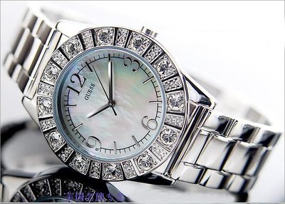 替換錶帶 GUESS手錶不銹鋼時尚大粒鑲鉆貝母錶盤簡約大氣石英錶女士腕錶