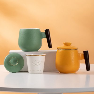 茶具德化恒乐陶瓷办公杯带盖过滤茶水分离泡茶杯商务礼品可印制