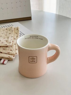 韓國單 可愛ins字母淺桔粉陶瓷兒童水杯子小容量馬克杯
