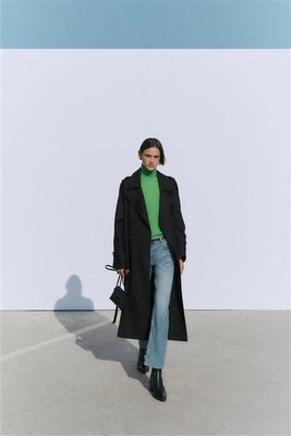 小鹿臻選-Massimo Dutti女裝 秋季新品設計感黑色修身長款英倫氣質風衣外套