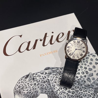 【哈極品】美品《Cartier 卡地亞 RONDE SOLO 黑色皮帶石英錶/手錶》