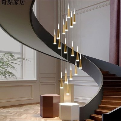 現貨-復式樓別墅LED樓梯吊燈旋轉水晶長吊燈現代簡約大廳客廳樓梯間燈-簡約