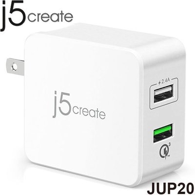 【MR3C】含稅附發票 j5 create JUP20 2-Port USB QC3.0 智慧型 快速充電器