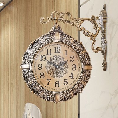 現貨熱銷-歐式復古客廳靜音雙面鐘個性美式奢華兩面掛鐘工藝術創意時鐘掛表掛鐘