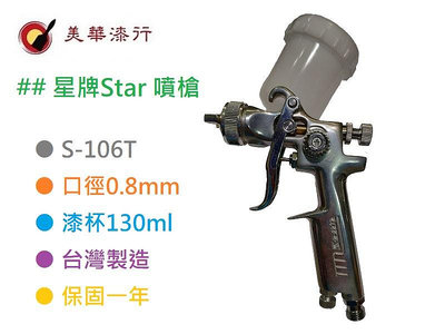 【中壢實體店美華漆行】台灣製STAR星牌S-106T 模型美工用噴槍 小範圍修補細緻噴塗汽車美容烤漆mini微型噴霧