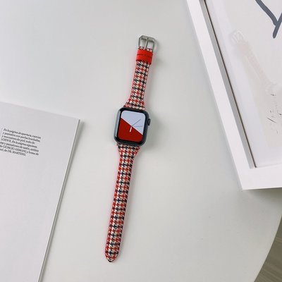 手錶錶帶 適用于蘋果iwatch手錶帶apple6 se12345千鳥格時尚真皮更換帶