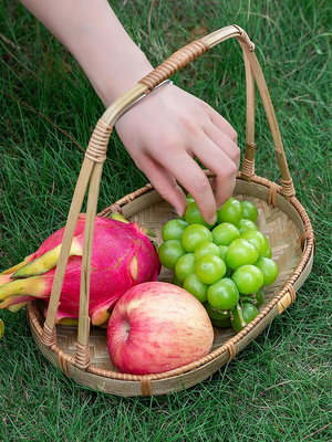 竹編籃子手提籃點心籃桌面小果盤托盤零食糕點籃竹制品水果籃竹籃