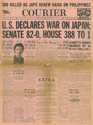 (徐宗懋圖文館) 二戰1941年12月8日 美國報紙《Courier》原件