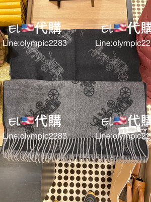 EL~COACH 76387 黑色 馬車logo 羊毛 圍巾(雙面用) 現貨 附購證 特價3580