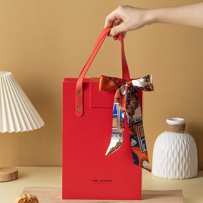 2022新款中秋節月餅禮盒空盒高檔雙層禮品盒創意紅色手提包裝盒~特價