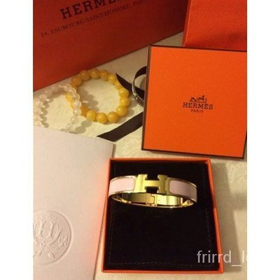 【二手正品】 Hermes愛馬仕 Clic H 細版白色玫瑰金手環