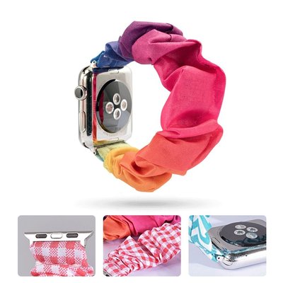 Apple watch Series 5蘋果髮圈錶帶歐美潮牌印花布料新款手錶帶三星galaxy華為GT2e錶帶versa