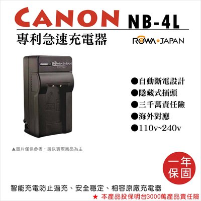 全新現貨@樂華 CANON NB-4L 專利快速充電器 NB4L 相容原廠電池 1年保固 國際電壓 IXUS 110IS