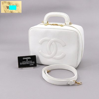 Chanel vintage白色荔枝皮logo化妝包手提包