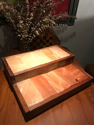 雙層 鹽磚燈 養護 富足 調理 玫瑰鹽磚 能量 磁場 實木製作 10塊鹽磚 展示燈