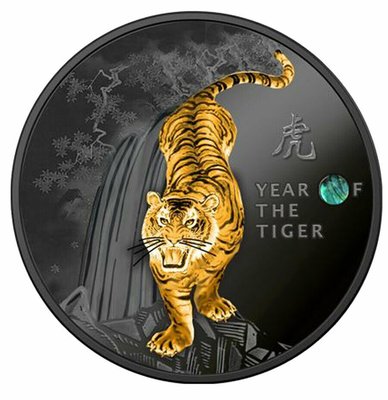 喀麥隆 紀念幣 2022 虎年生肖鍍釕彩色精鑄紀念銀幣 原廠原盒