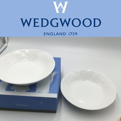 【皮老闆二店】 二手真品 WEDG WOOD 英國瓷器 湯碗 碗 白色 盒裝2件組 白915