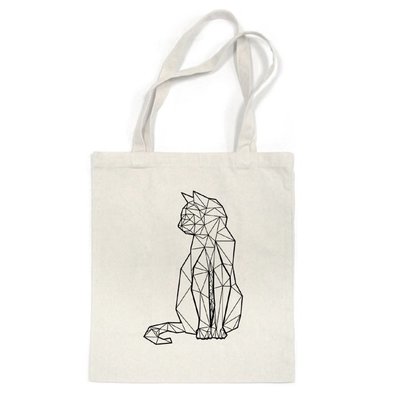 Geometry Cat 帆布男女肩背手提環保購物袋-米白色