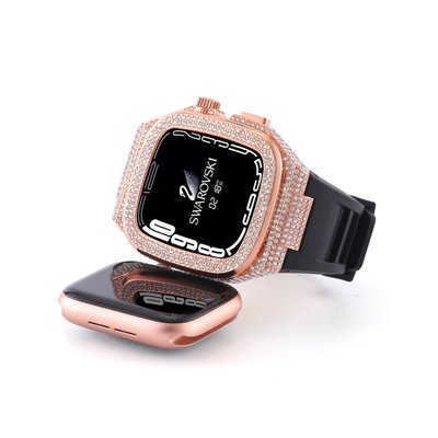 鑲鑽錶殼 高級改裝錶帶 一體 適用Apple Watch 8 金屬錶卡扣7 6 5男女錶帶44/45mm柔軟錶帶 運動